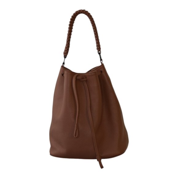 Callista Crafts Brown Leather Drawstring Pouch Braided Strp Shoulder Bag Handbag - Picture 1 of 16